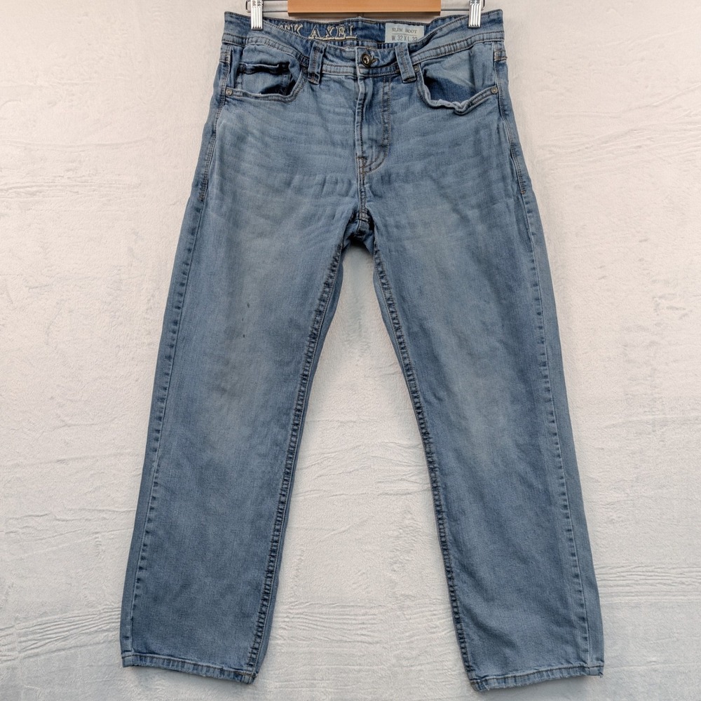 TK Axel Jeans Men's 32x32 Blue Slim Boot Light Wash Workwear Embroidered Pockets